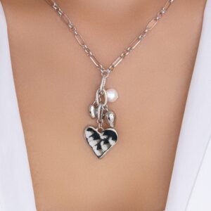 Amber Heart Pendant Necklace (Silver)