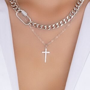 Crystal Georgina Cross Necklace (Silver)