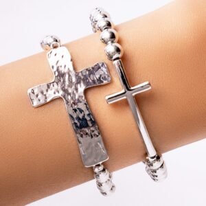 Silver Sharon Cross Bracelet Set