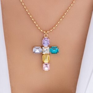 Crystal Holly Cross Necklace (Multi)