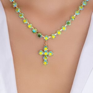 Iridescent Crystal Cross Necklace