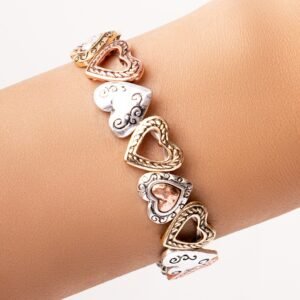 Silver, Gold & Rose Gold Heart Bracelet
