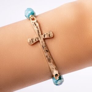Turquoise Bead & Cross Bracelet