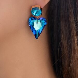 Crystal Nancy Heart Earrings (Iridescent Blue)