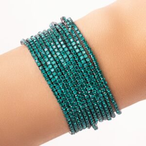 Silver Crystal Aubrey Bracelet Set (Dark Turquoise)