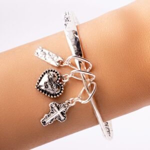 Silver Cross & Heart Bracelet
