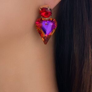 Crystal Nancy Heart Earrings (Iridescent Red)