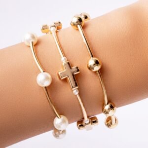 Cross & Pearl Bracelet Set